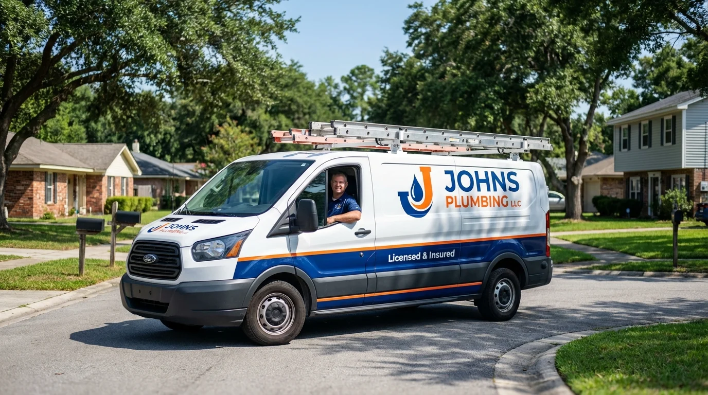 Johns Plumbing LLC service van in Livermore Falls, ME