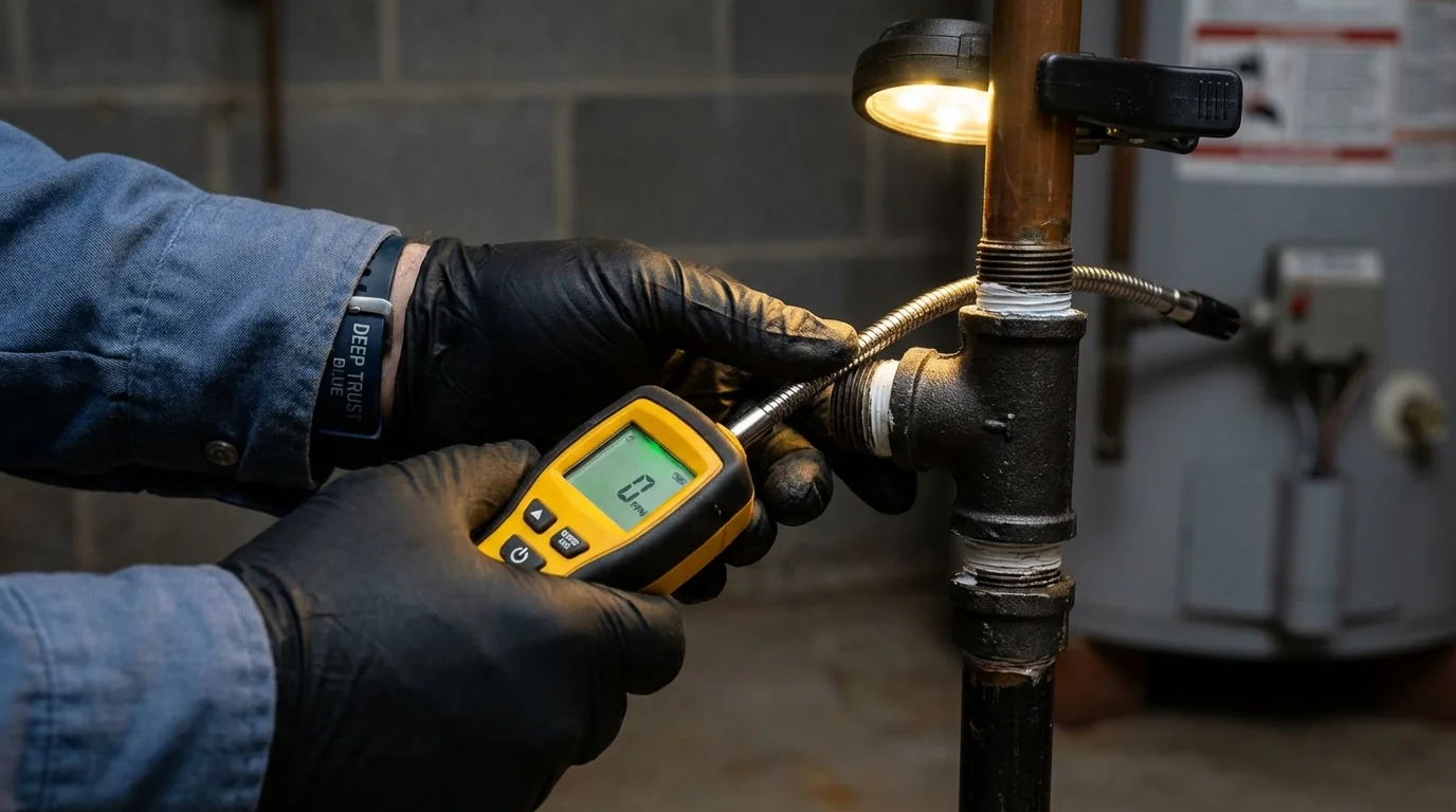 Gas leak detection with electronic sniffer by Johns Plumbing LLC in Livermore Falls