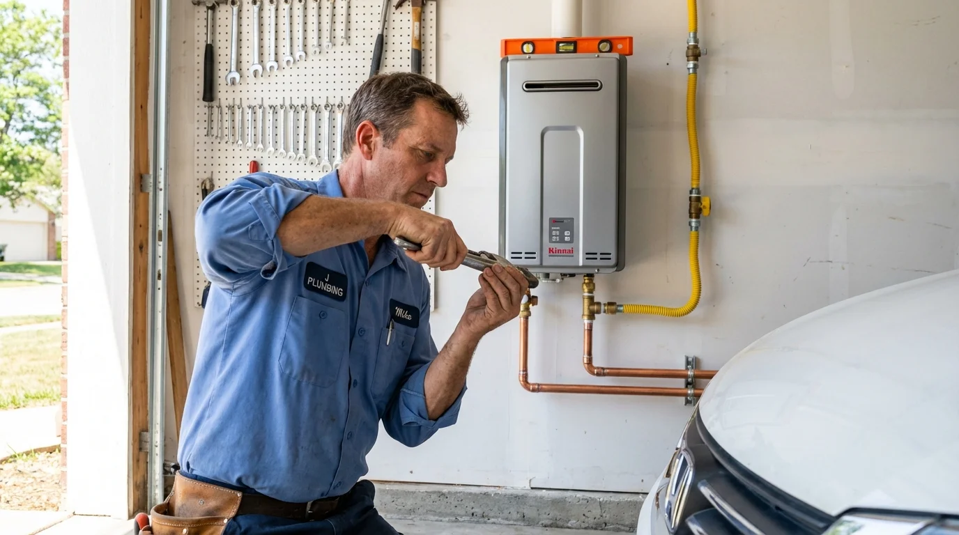 Tankless water heater installation by a Johns Plumbing LLC plumber in Livermore Falls